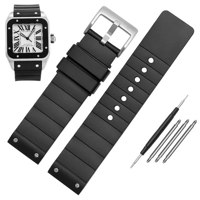 

Watch accessories Band For Cartier Santos Sandoz Santos 100 Rubber black Watch Strap Men s Women s Silicone Chain 23mm 23mm