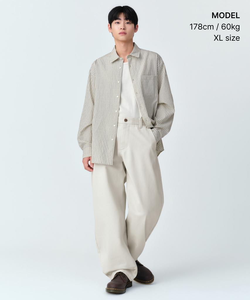 MUSINSA STANDARD Relaxed Small Plaid Check Shirt [Light Beige/Grey]