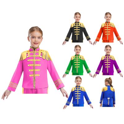 Kinder 1960er Britischer Star Kostüm Langarm Goldspitze Dekoration Rockband Musiker Cosplay Hemd Top