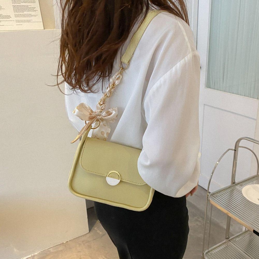 with Ribbon PU Leather Shoulder Bag Korean Style Chain Crossbody Bag Small Square Bag Autumn