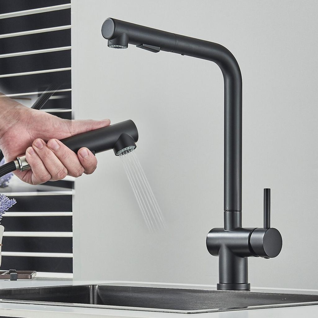 Stainless Steel Pull-Out Kitchen Sink Faucet Mixer Tap With Sprayer Single Handle