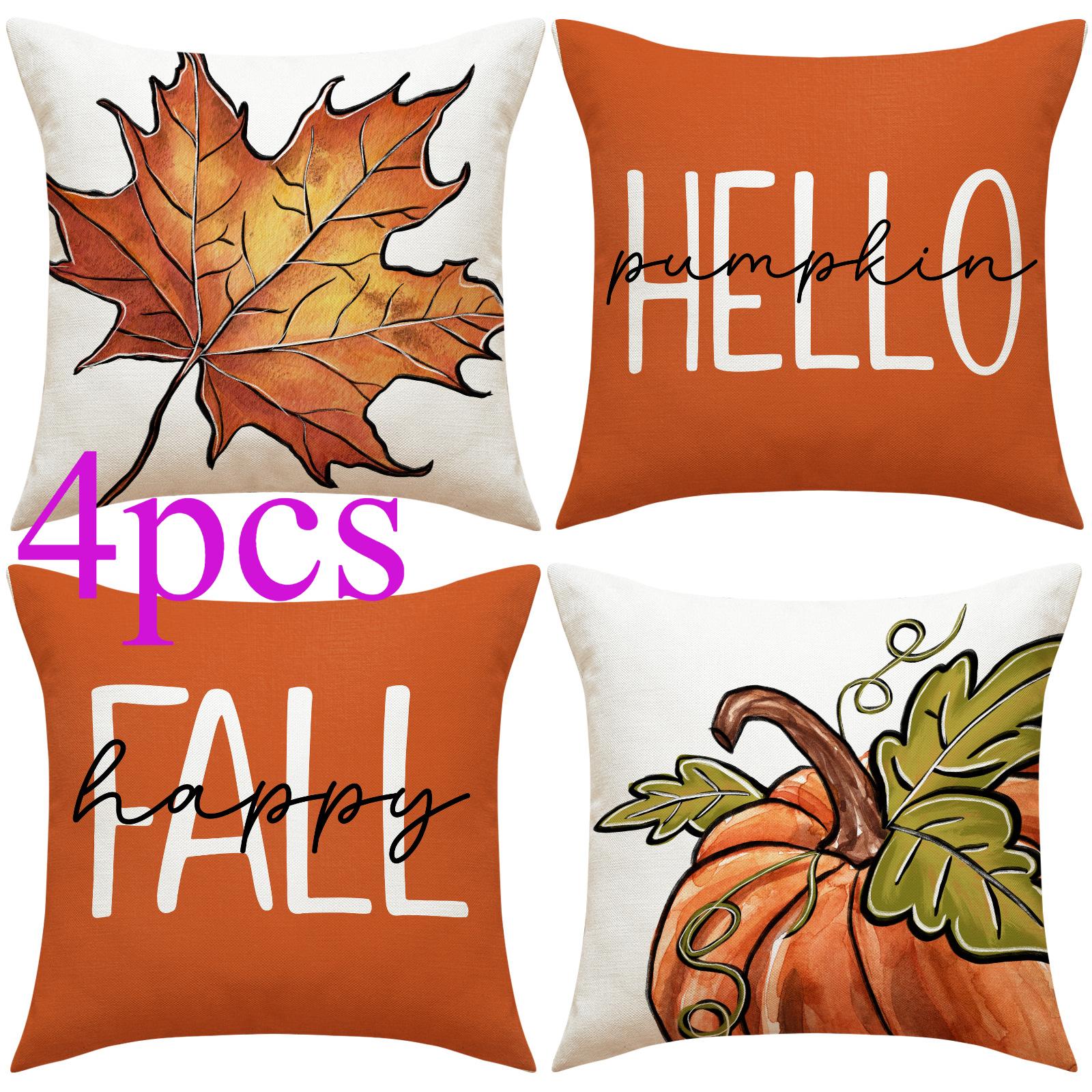 

4 шт./компл. Хэллоуин Осенняя льняная наволочка для подушки в клетку с тыквой на День благодарения Чехол для подушки Мягкая подушка для дома без подушки 45cm*45cm