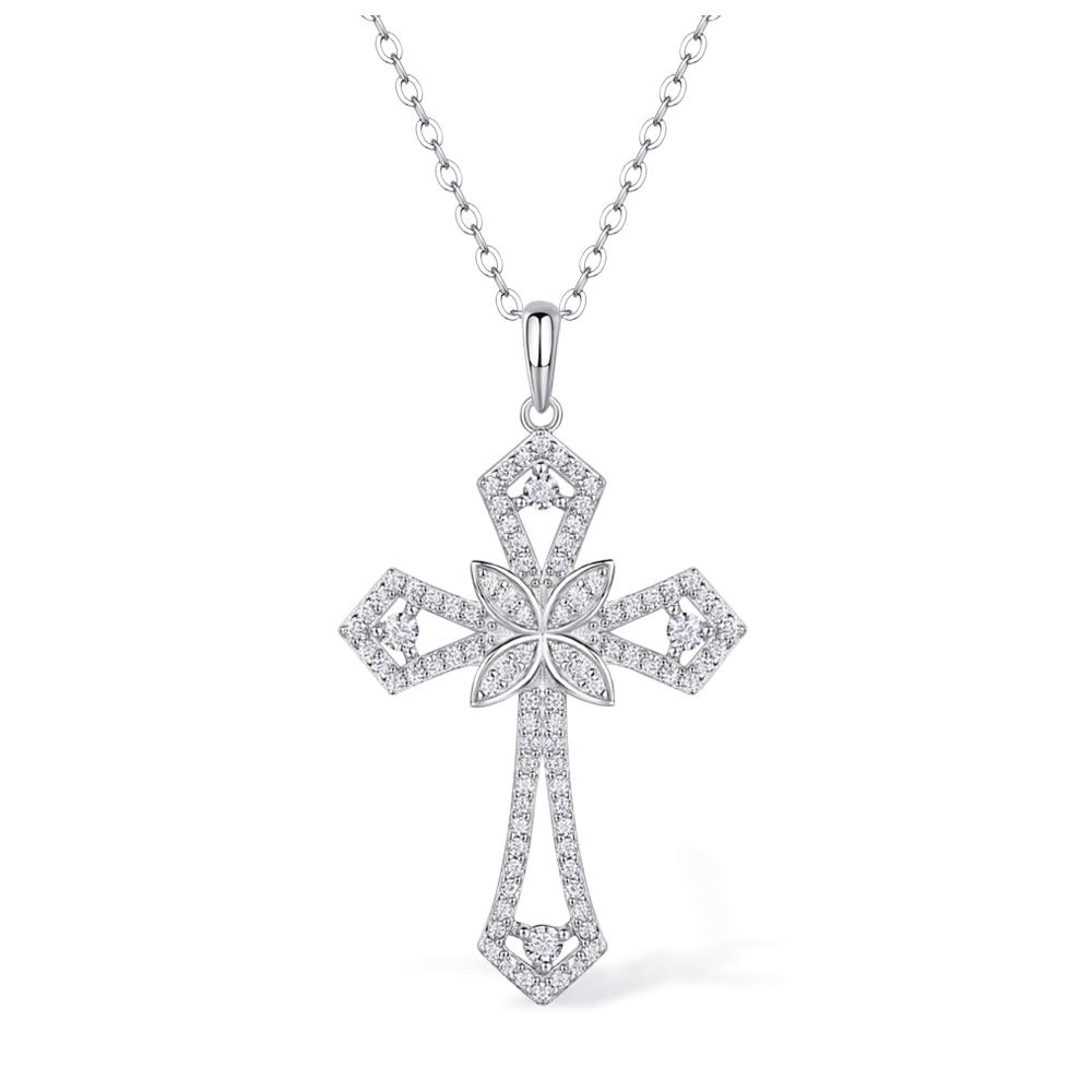 New 2.5mm Moissanite Cross Pendant Necklace for Women Original S925 Sliver Collar Neckalces Trend Goth Party Wedding Jewelry