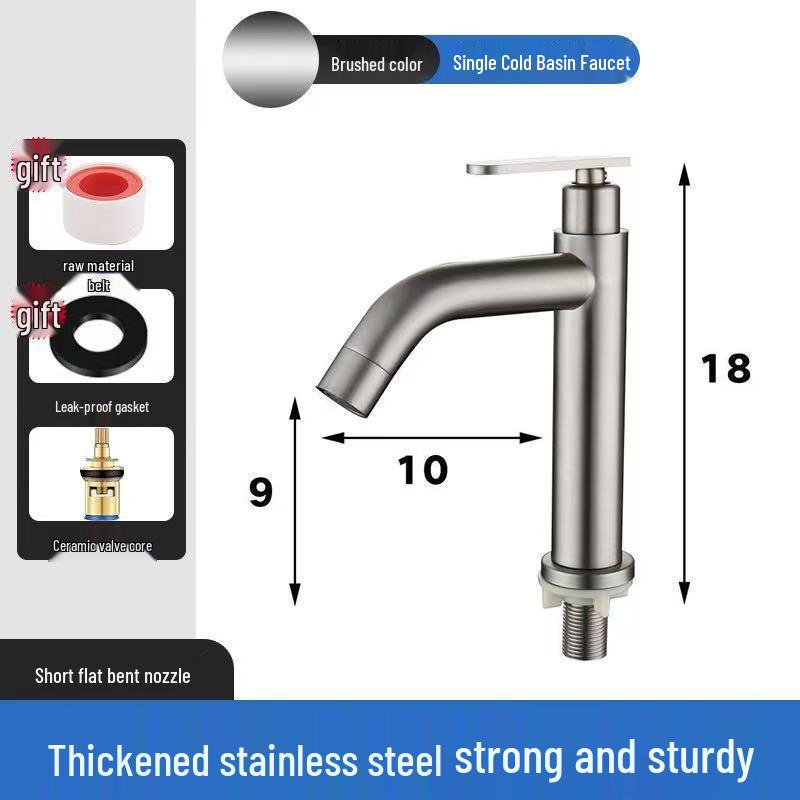 Thickened Stainless Steel Basin Faucet for Home Use - Hot & Cold Water Compatible