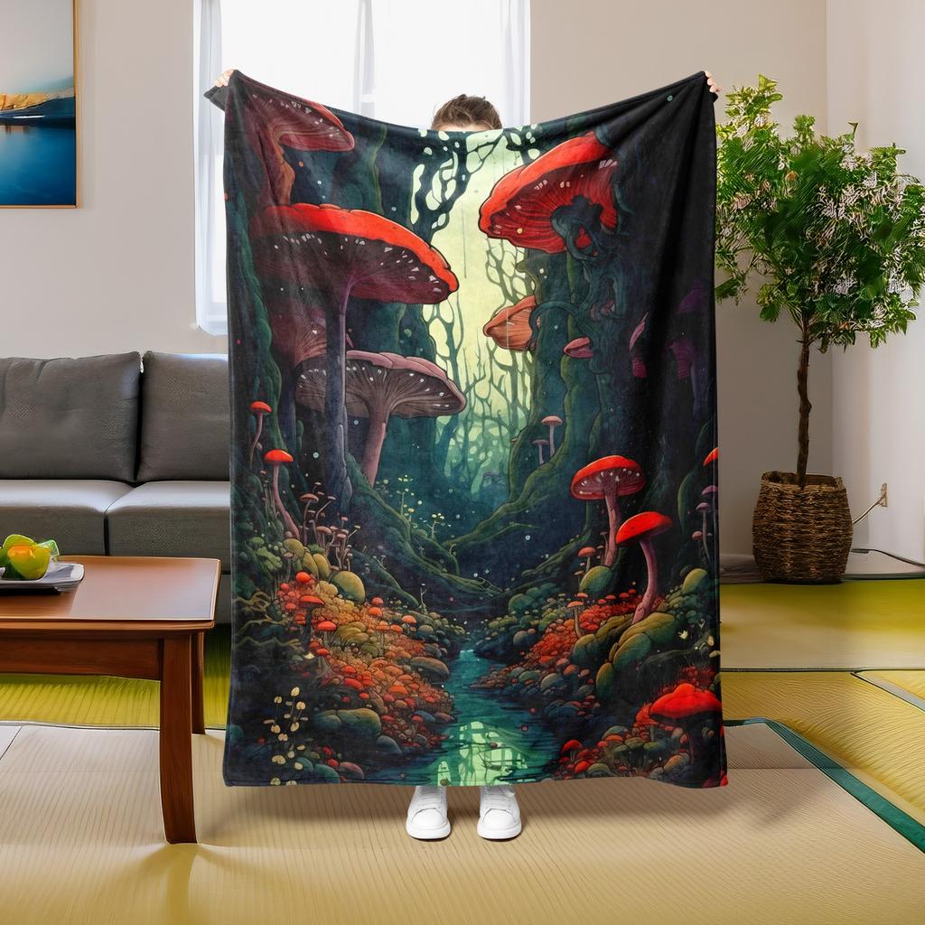 1PC Throw Fantasy Mushroom Flannel Blanket Forest Mushroom arts Bohemia style Soft thin Blankets for Home Car Camping Nap Picnic