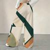 Women Plus Size Beige Abstract Printed Drawstring Loose Straight Leg Full Length Pants