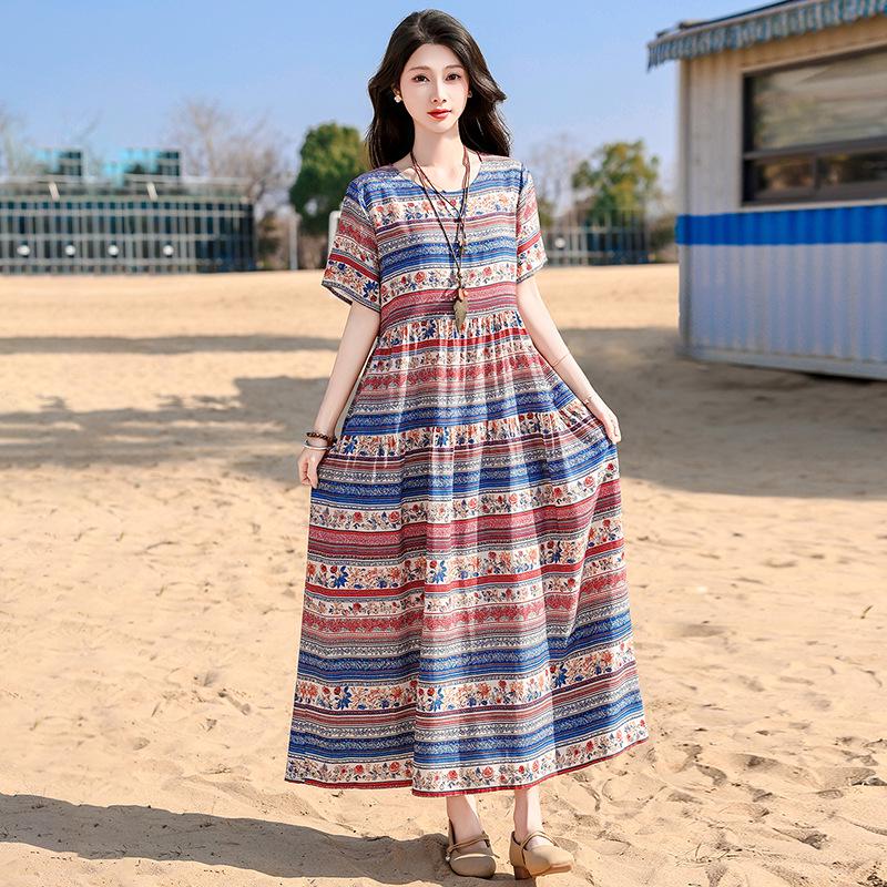 Bohemian Chiffon Midi Dress - Women's Plus Size, Slimming, Loose Fit, Summer Vacation Style (2026)