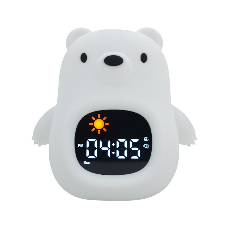 Big White Bear Lion Alarm Clock Light, Children s Companion Gift Light, Pat-Controlled Color-Changing Silicone Night Light
