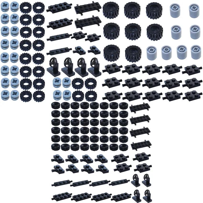 Building Blocks MOC City Cars Wheel Sets Pack Tires DIY Models Shaft Plate Holder Axle with Pin Accessories Construction Toys