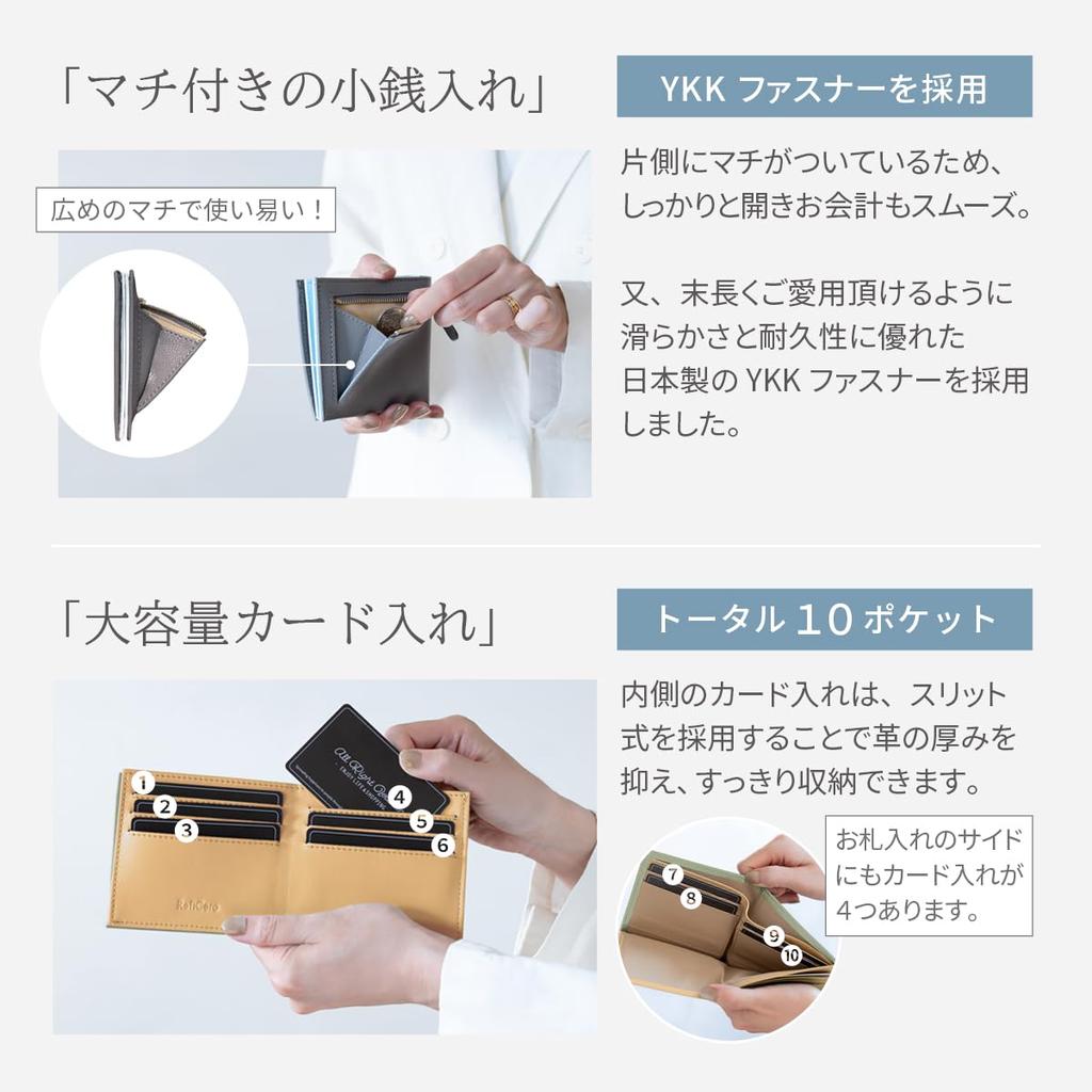 RafiCaro Slim Bifold Wallet for Large Cowhide Popular YKK Mini Olive Women, Capacity, Compact, Slim, Leather, Zipper, Wallet,