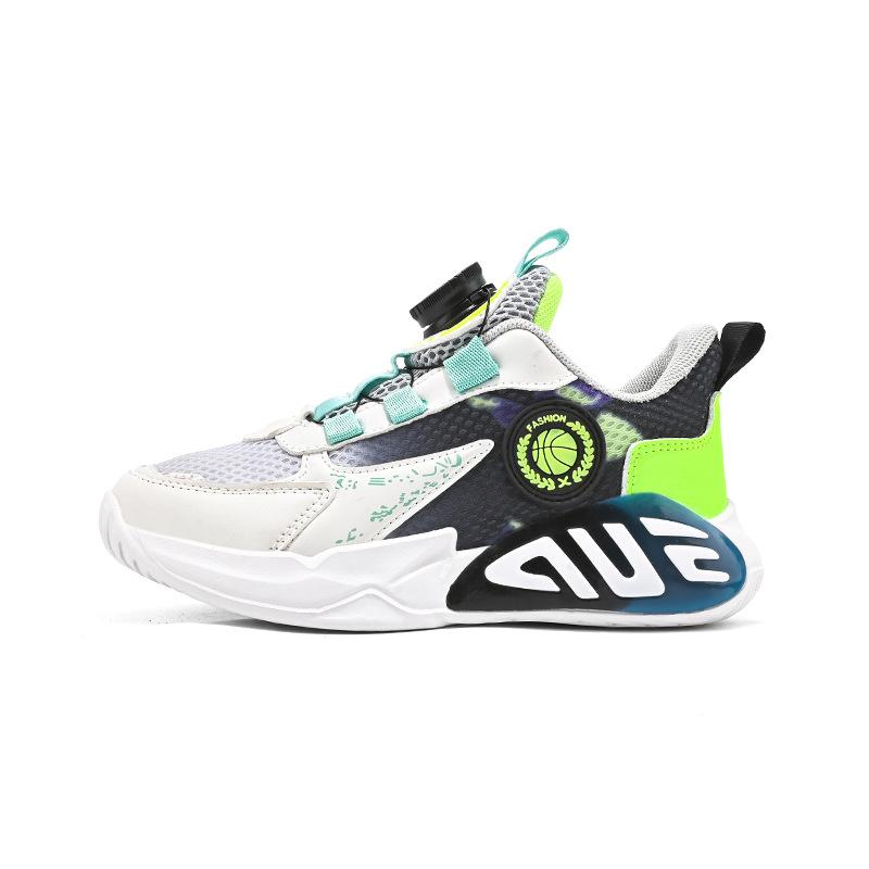 

Male and female students fashion sports shoes medium and older children casual rotating button cushioning running shoes mesh breathable basketball 30
