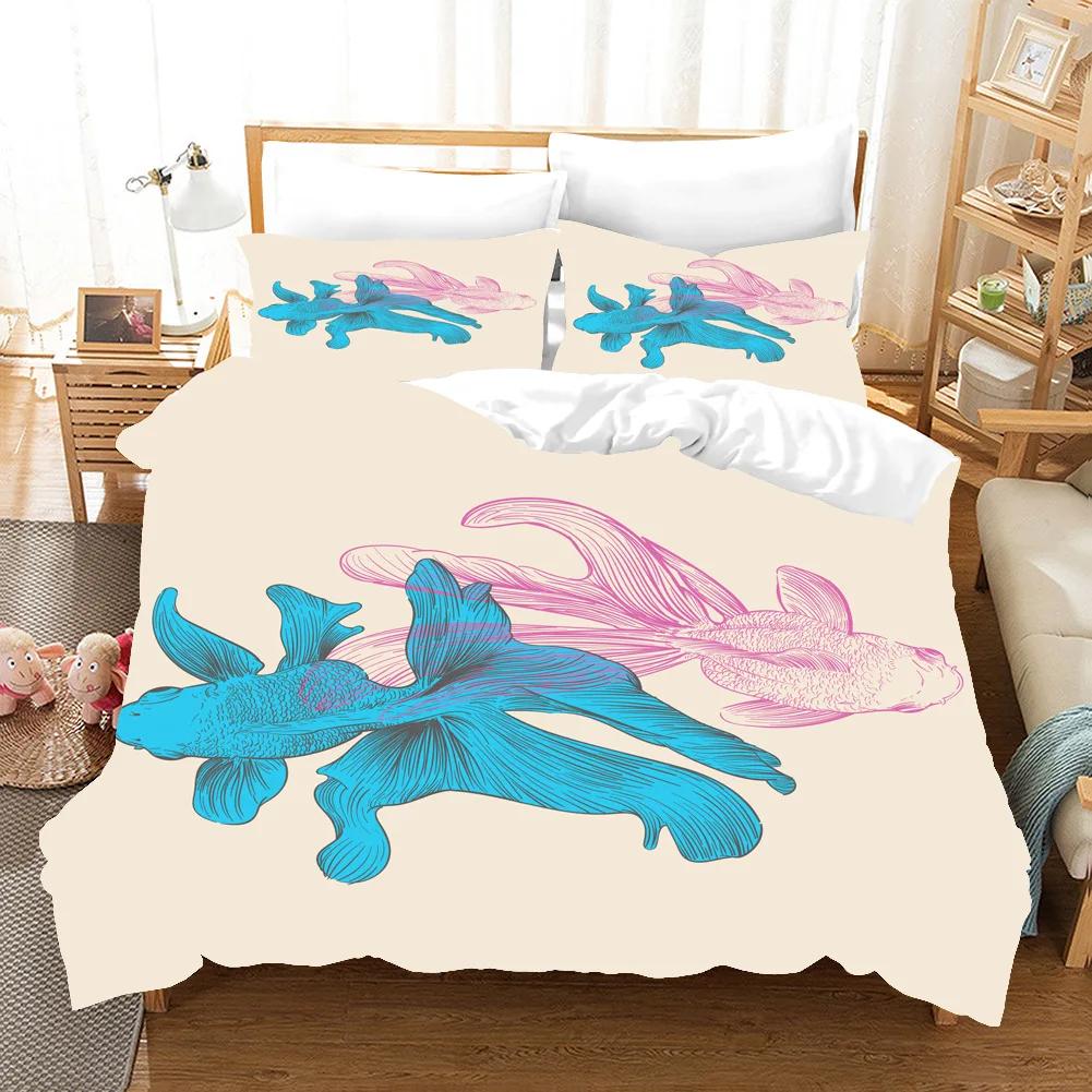 Japanese Duvet Cover Koi Carp Couple Swimming Cherry Blossom Branch Culture Design For Bedroom Decorative Orange Grey Women Men