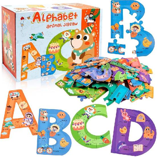 Wooden Alphabet Puzzles for Toddlers Ages 3+,Montessori Preschool Learning ABC Sight Words Letter Puzzle for Toddlers,Learning Toys Easter Birthday Alphabet