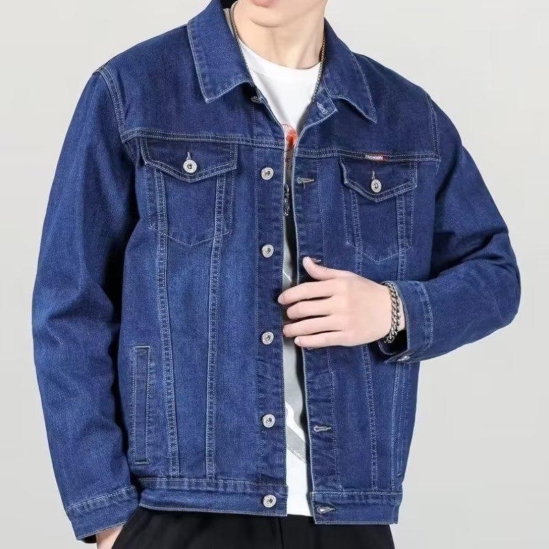 Men's Smoke Grey Denim Jacket: Trendy Lapel Workwear for Spring and Autumn – Casual, Handsome, Plus Size.
