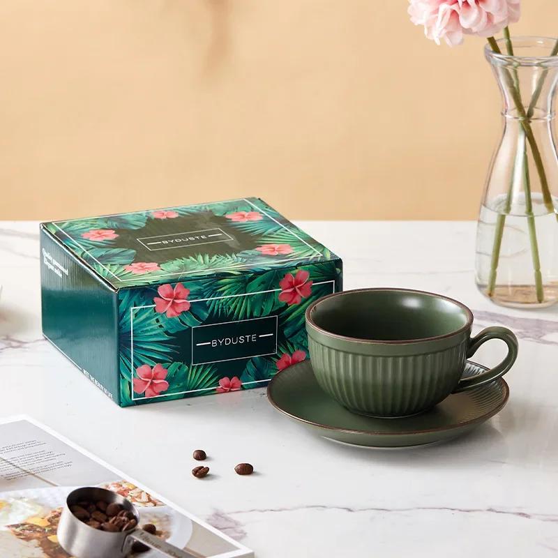 European Luxury Ceramic Coffee Cup and Saucer Retro Style Latte Espresso Mug Home Office Afternoon Tea Cup Set Gifts Coffe Cups