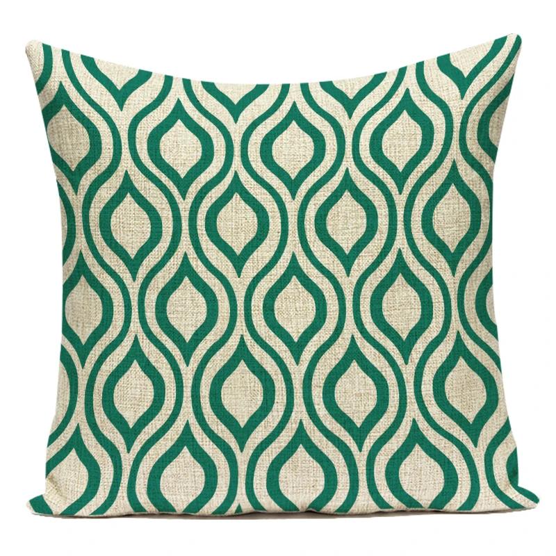 Polyester Green Geometric Stripe Wave Pillow Cover Decoratives Sofa Home Cushion Cover For Bedroom Living Room Decoration