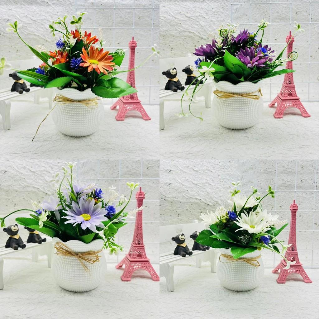 Chrysanthemum Sunflower Square Pot Faux Potted Plant For Living Room Tabletop