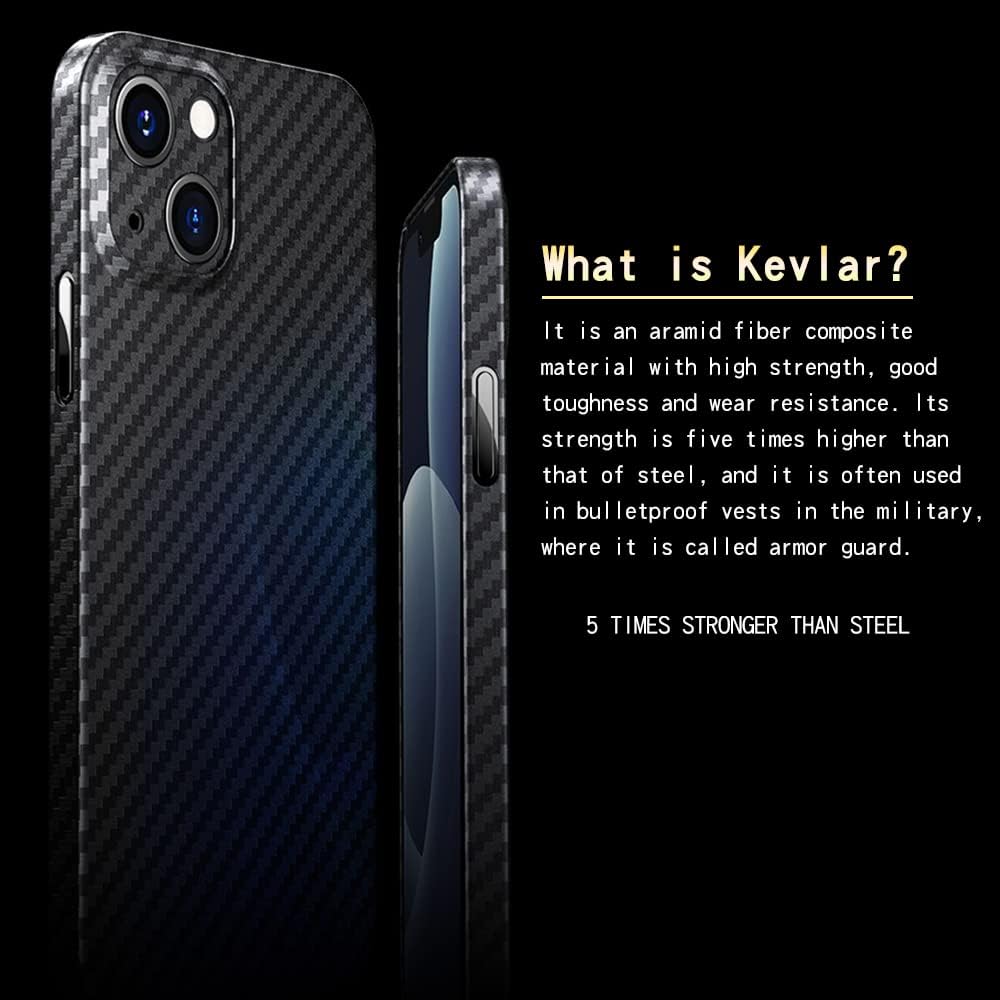 RIZZ Real Carbon Fiber iPhone 15 Case Slim Thin Skin Friendly Feeling Aramid Fiber Phone Case for Men Support Wireless Charging Drop Protection (for