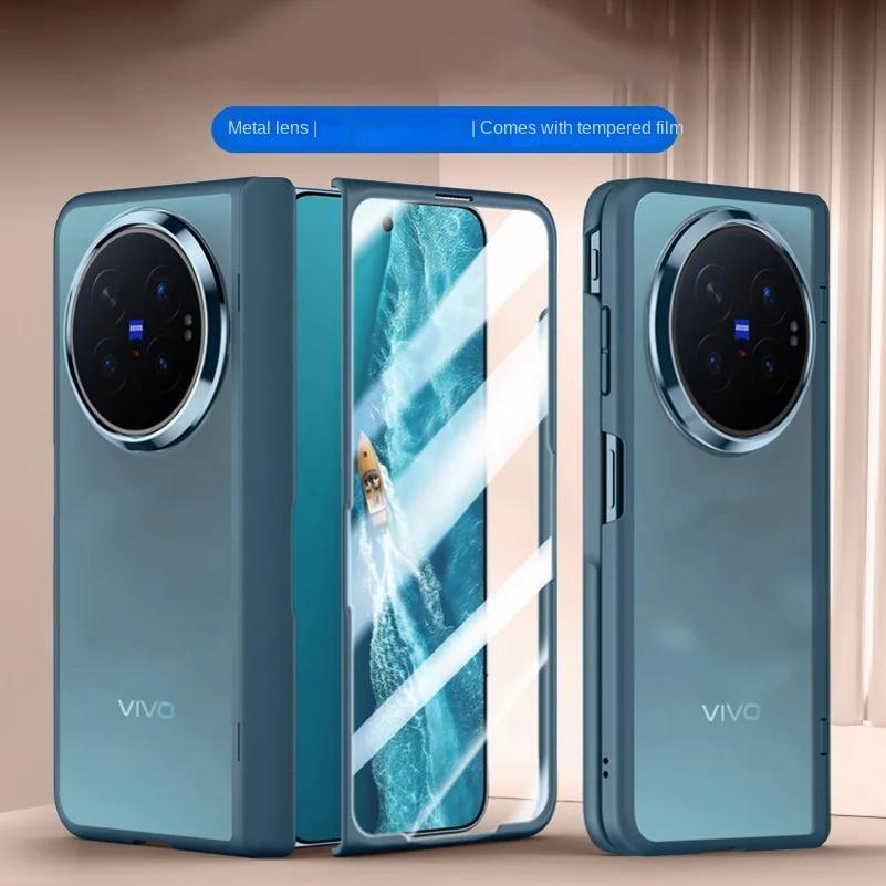 Frosted Semi-transparent Back Cover For VIVO X Fold 6 with Metal Lens Ring Front Glass Screen Protector Case