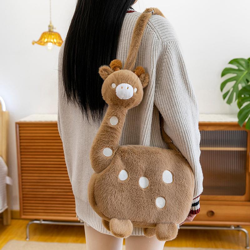Cartoon Animal Giraffe Plush Crossbody Bag Girly Large Capacity Portable Cute Funny Giraffe Shape Shoulder Bag With Zipper Gifts