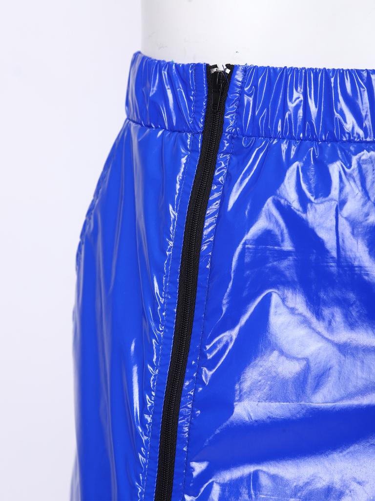 Pantaloni da Uomo in Vinile Impermeabili Riutilizzabili Vita Elasticizzata Tasche Laterali Zip a Doppio Cursore Pantaloni