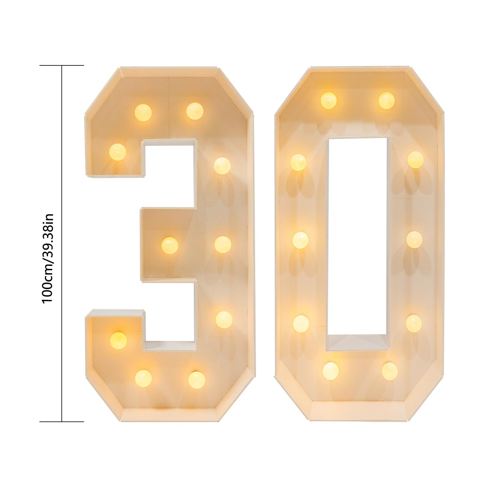 

30/40/50th Birthday Decorations 3.28FT Birthday Number Lights Mosaic Balloon Number Frame for Vintage Theme Party Decoration