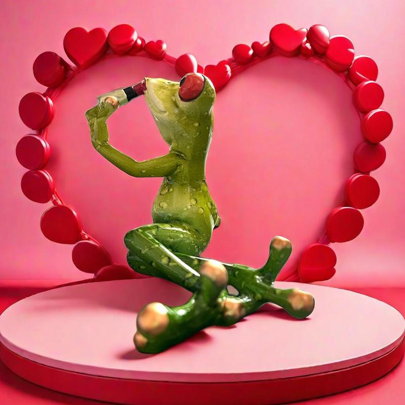 Enchanting Frog Lady Figurine Frogs with Lipstick Applied Sculptures Home Desktop Dresser Decoration Animal Statue Gifts Couples