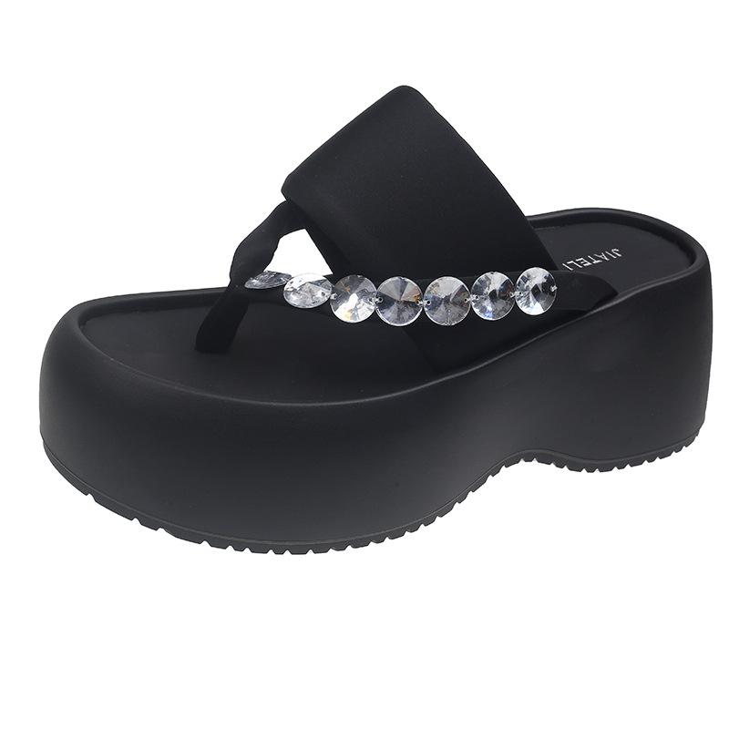 

Модные сандалии-шлепанцы с толстой подошвой и перемычкой для пальца, женские летние уличные модные универсальные шлепанцы со стразами, нескользящая пляжная обувь, слайды 40