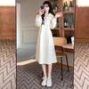 Hepburn-style French Dress: Plus Size Slimming, Autumn/Winter, Cinched Waist, Polo Collar, Structured Shoulders, Inner Layer