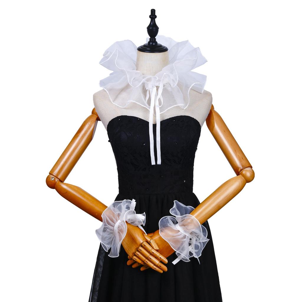 Victorian Ruffled Collar Wrist Cuffs Cosplay Girls Blouse Collar Lapel Shawl Decorative Lapel for Lady Medieval Cosplay