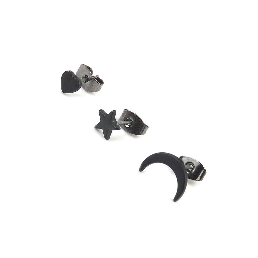 3PCS/Set Damen Stern Mond Herzform Ohrringe Mädchen Abendparty Abschlussball Ohrringe Punk Strass Ohrstecker
