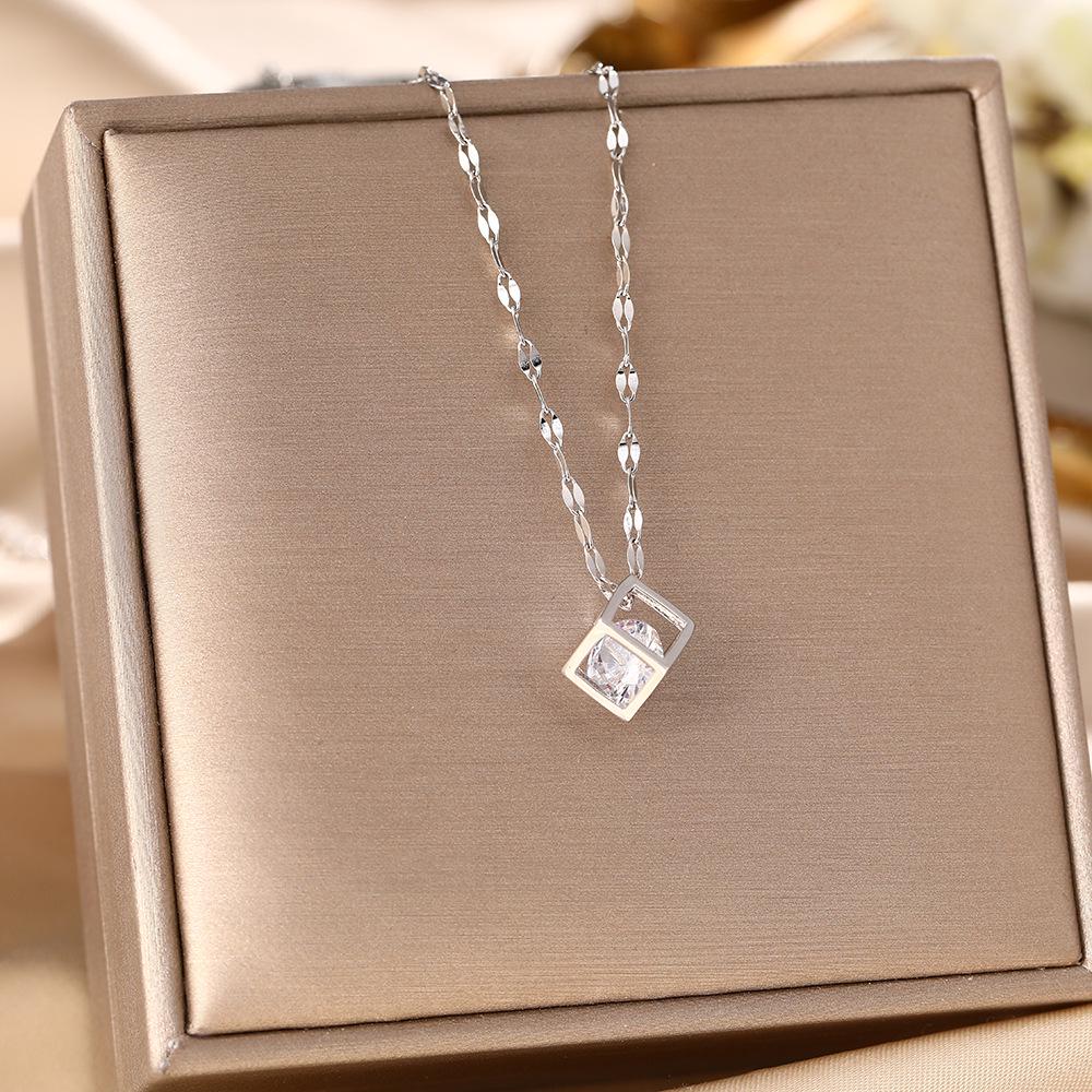 Women's Silver Titanium Steel Necklace with Micro-Inlaid Zircon - Elegant, Durable Clavicle Chain Jewelry
