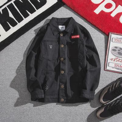 Black Korean Men's Denim Jacket - Casual, Versatile Spring/Autumn Student Workwear