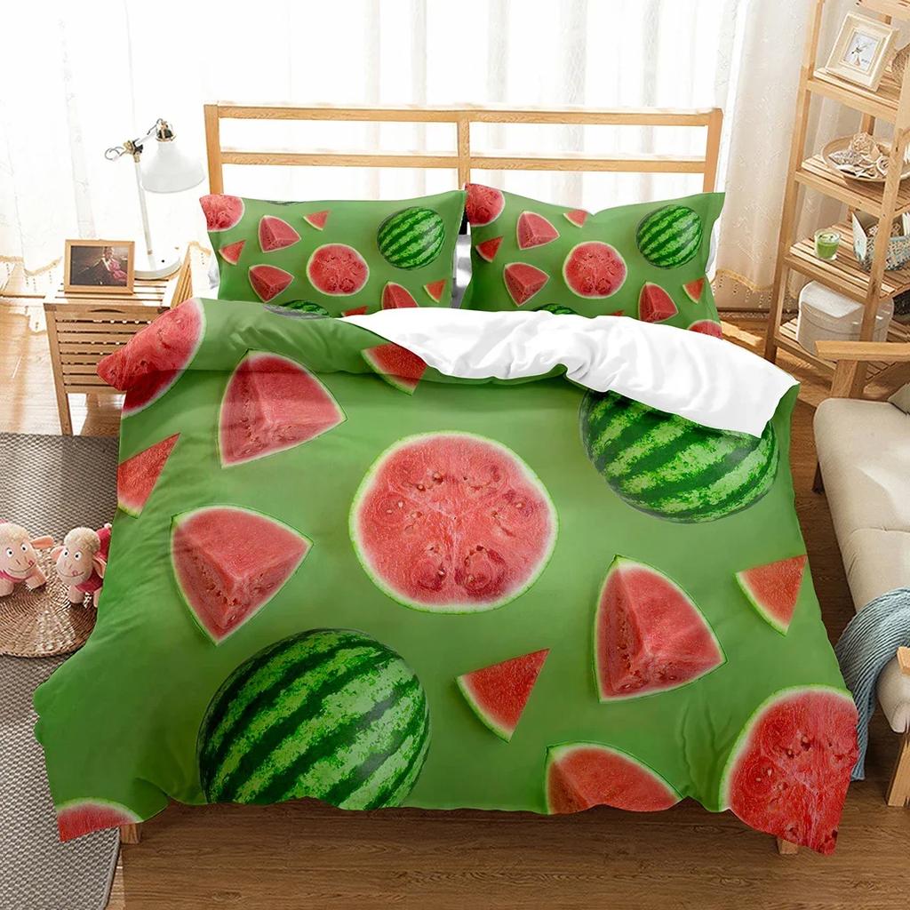 Watermelon Duvet Cover Set Summer Theme Fresh Fruits Pattern Quilt Cover For Kids Boys Girls Bedding Set Bedroom Decor Gifts