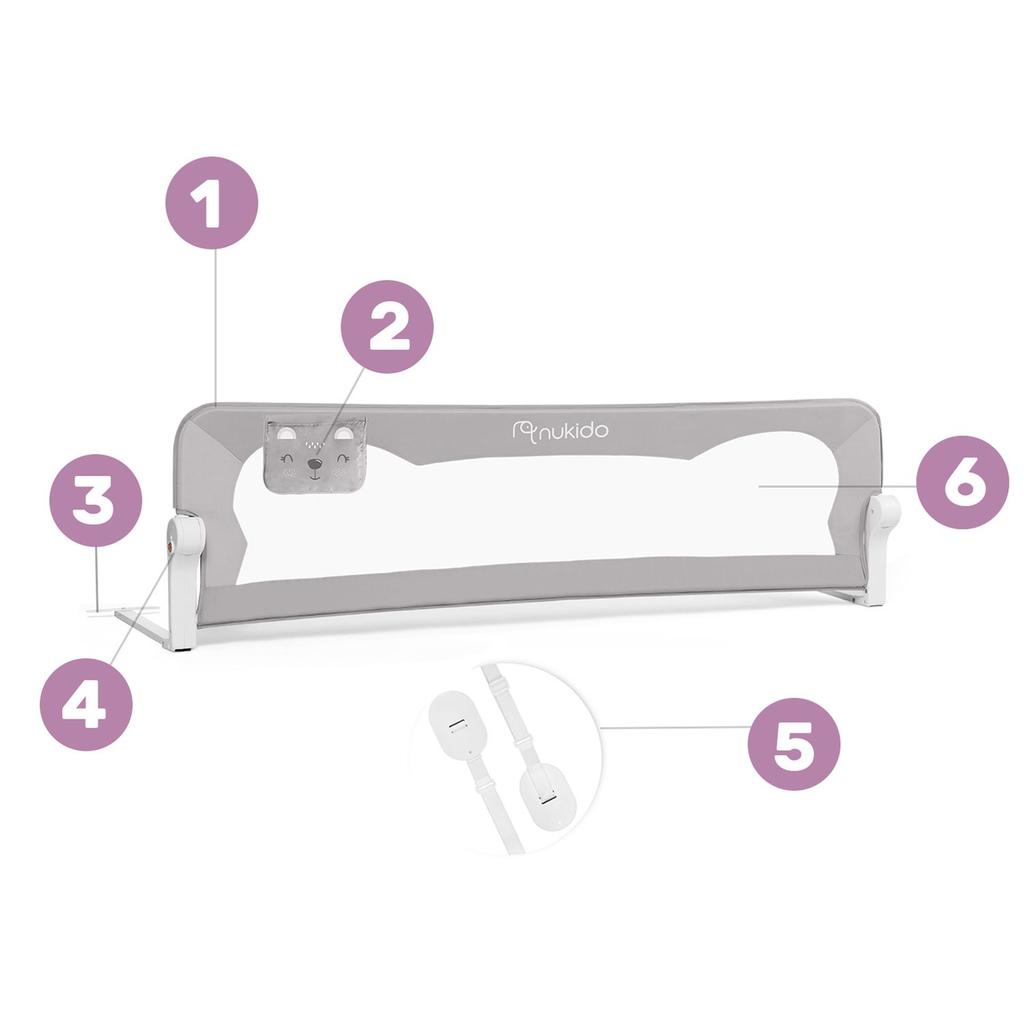 Protective Bed Rail 180 X 42 X 35 Cm Nukido Gray