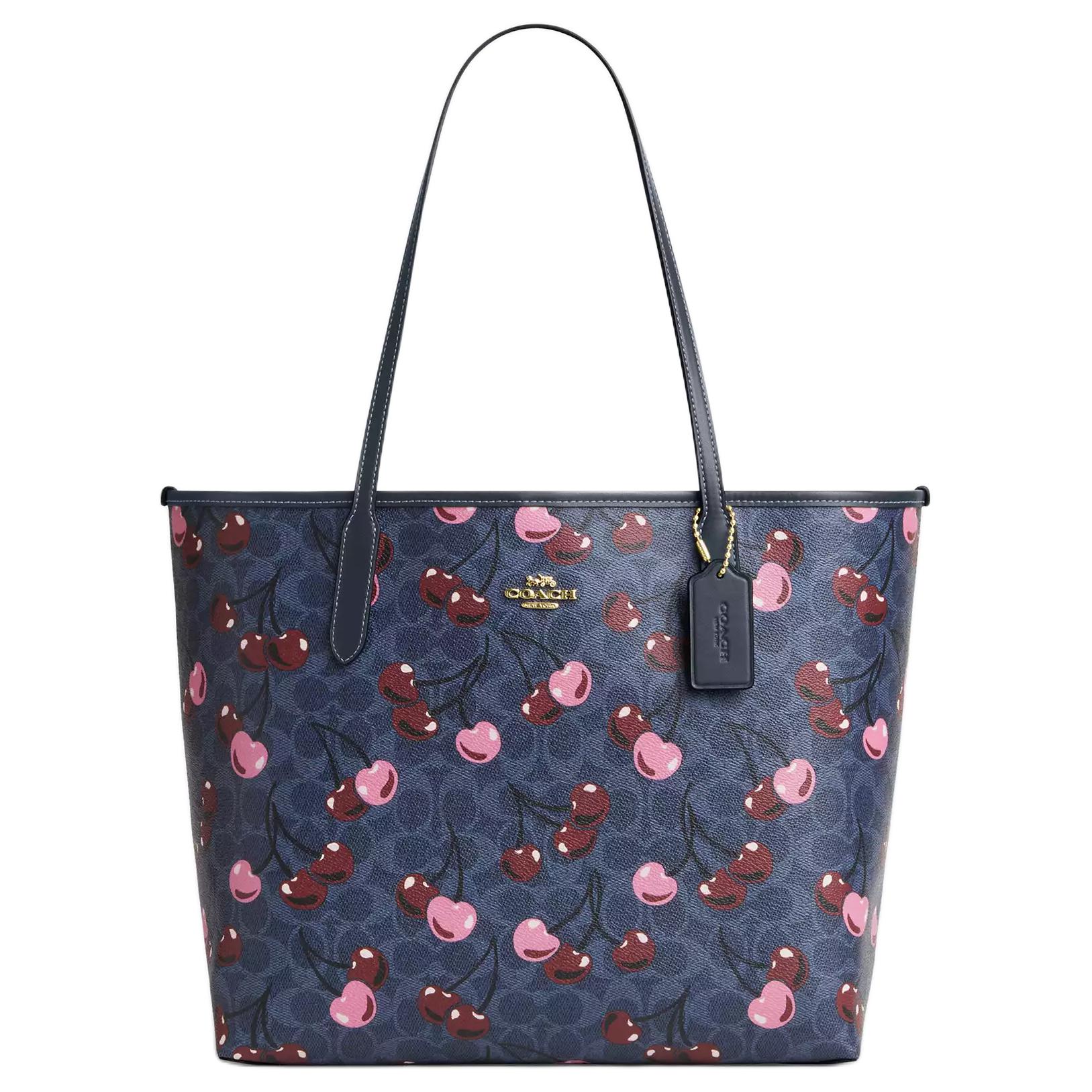 

Coach City 33 Logo Cherry Print Snap Closure Coated Canvas Tote Bag Women Tote Bags Denim-Blue CY691-IMDEI Basic Set (Bag+Dust Bag)