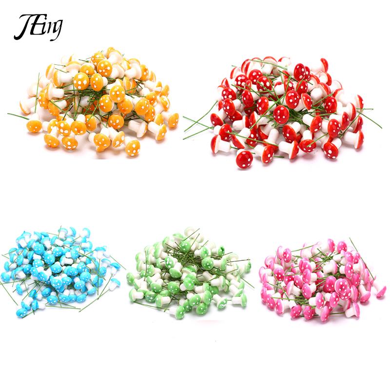 100pcs/lot Colorful Artificial Mini Mushroom Model Fairy Garden Plant Action Figure Miniature Crafts Decorations Stakes Craft