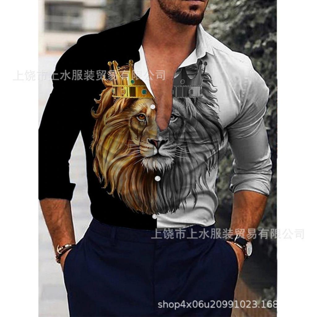 Stylish long-sleeve men's shirt with lion king print.