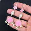 Natural Pink Chalcedony Gemstone 925 Silver Drop/Dangle Earrings For Women