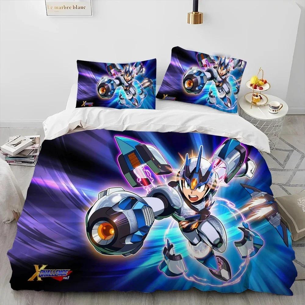 3D Rockman Megaman Game Cartoon Comforter Bedding Set,Duvet Cover Bed Set Quilt Cover Pillowcase,king Queen Size Bedding Set Kid