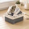 Fabric Lined Storage Basket Set of 3 with Lace Trim, Rectangular Catchall Baskets for Desktop, Entryway, and Dresser