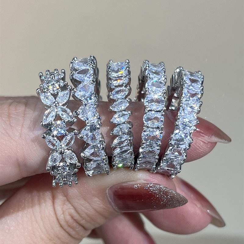 Huitan Silver Color Women Ring Inlaid Shining Geometric Cubic Zirconia Versatile Daily Simple Stackable Party Finger JewelryGood product