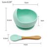 2 Pcs Baby Silicone Suction Cup Base Bowl Spoon Set Non-Slip Learning Feeding Tableware Kids Sucker Dishes Dinnerware Green