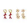18k Gold-Plated Delicate Coral Red Bead Earrings with Stainless Steel for Women