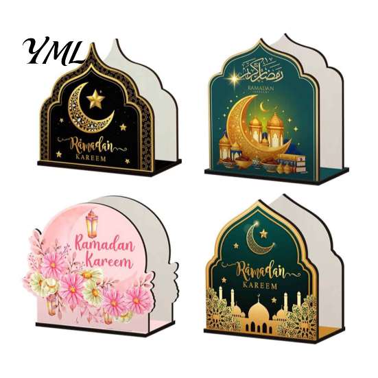 Wooden Tissue Dispenser Napkin Holder, Ramadan-themed Paper Towel Dispenser, Crescent Mosque Stable Organizer Pattern Decorative Holder for