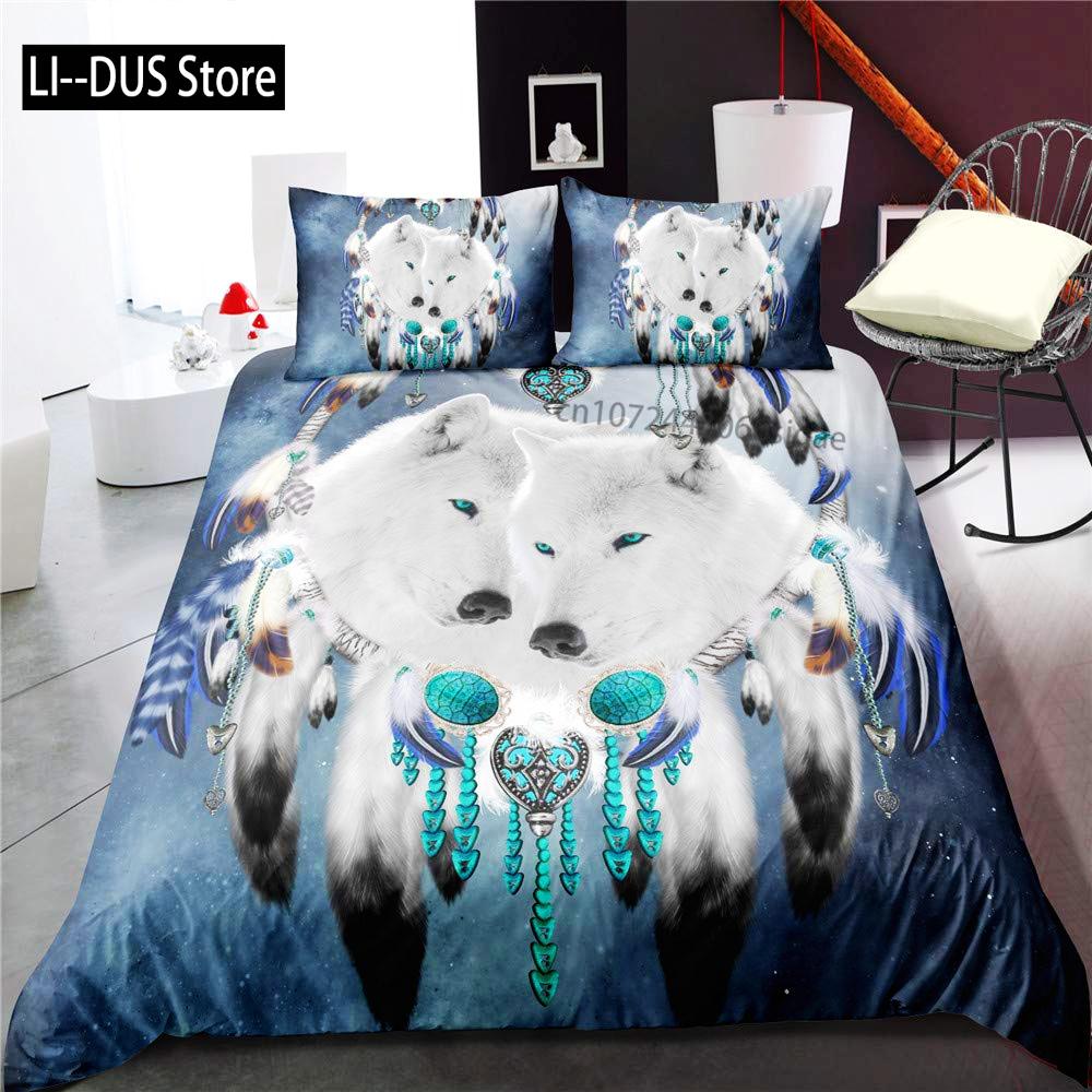 Wolf-Print Bettwäsche-Set Einzelbettgröße für Kinder Jungen Schlafzimmer Nebelbett Bettbezug-Set Deckenbezug Wildtiere Dekor 3 Teile