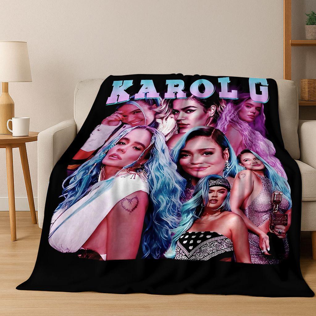 3D Karol G Singer Carolina G Art Flannel Blanket,Cozy Soft Throw Blanket for Home Bedroom Bed Sofa Picnic Office Cover Gift