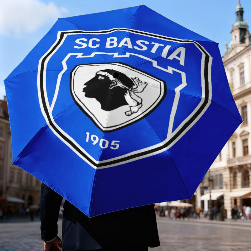 Sc Bastia Football Crest Umbrella Folding umbrella, automatic umbrella 8-Frame for Travel, camping Use Gift for Halloween Christmas