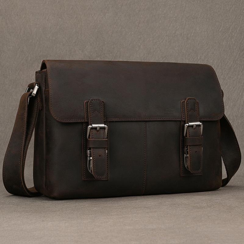 Top Layer Cowhide Crazy Horse Leather 9.7 "iPad Leather Shoulder Bag Crossbody Handbag For Men Male Messenger Bag