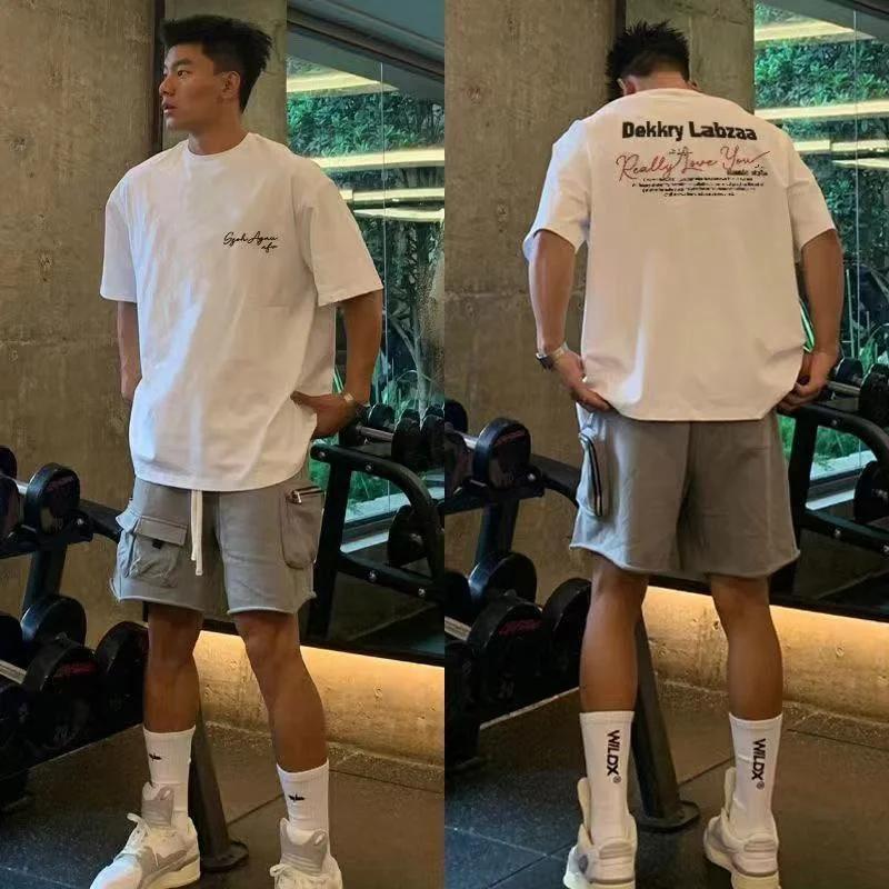 2025 New American Men's Letter Print T-shirt 100% Cotton Short Sleeve Tee Comfort Casual Street Fitness Sport Y2k Top Men Clothe